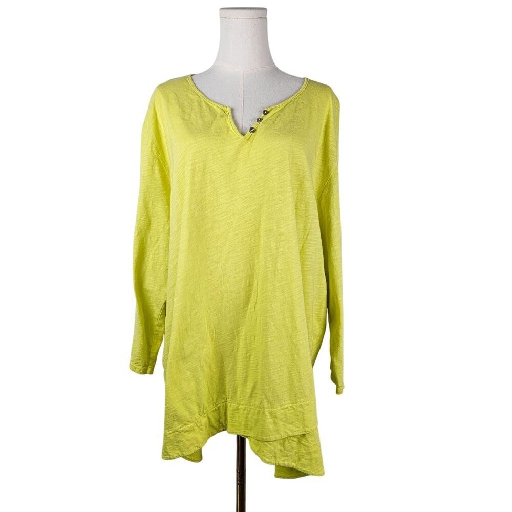 Fresh Produce Tunic Top 3X Chartreuse‎ Yellow Long Sleeve Cotton